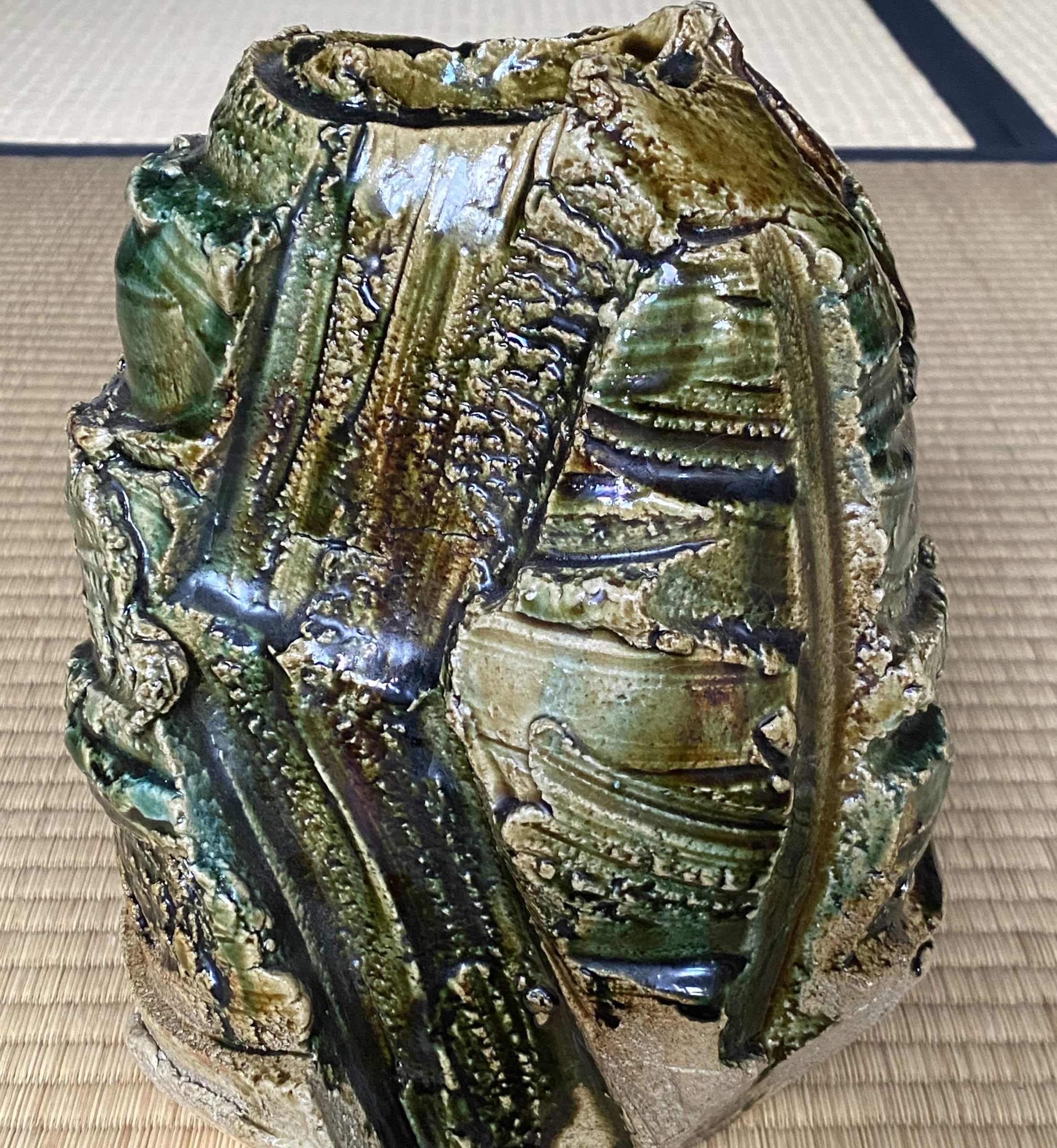 Oribe Sculpture Vase by Hayashi Shotaro